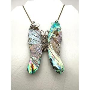 Vintage Abalone Butterfly Necklace | Sterling Silver .925 chain